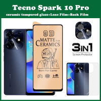 3IN1สำหรับ Tecno Spark 10 Pro กระจกเทมเปอร์ด้านชนิดเคลือบเพื่อความอ่อนโยนคลุมทั้งหมด + สติ๊กเกอร์สกีนหลังกระจกเลนส์กล้องถ่ายรูป