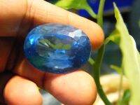 พลอย BLUE TOPAZ  28X21 มิลลิเมตร..(1 เม็ด) MMหนักรวม 67 กะรัต รูปไข่ สีบลูโทพาสย  สำหรับตัดสำเร็จ BLUE TOPAZ CULTURE STONE"