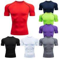 Mens Running T-Shirts Quick Dry Compression Sport Undershirt Fitness Gym Tights Blouse Tees Male Soccer Jersey Sportswear Black