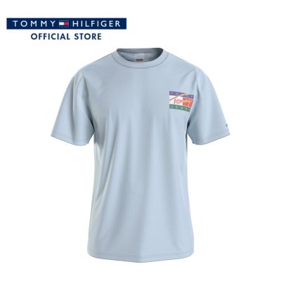 Tommy Hilfiger เสื้อยืดแขนสั้นผู้ชาย รุ่น DM0DM16827 CYO - สีฟ้า