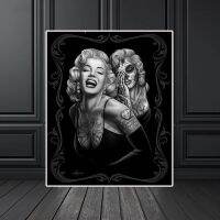 สีดำสีขาวเซ็กซี่ Marilyn Monroe Tattoo โปสเตอร์ Gangster กrt Theme HD ผ้าใบพิมพ์ภาพวาดบาร์ภาพจิตรกรรมฝาผนัง Room Home Decor Wall กrt