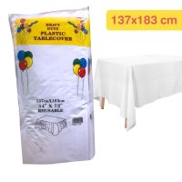 TeleCorsa พลาสติกคลุมโต๊ะ ผ้าปูโต๊ะ ผ้าคลุมโต๊ะ ผ้าปูโต๊ะสีขาว รุ่น heavy-duty-plastic-tablecover-boss-00a