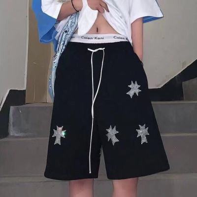 Summer shorts cross hot diamond shorts casual loose hip-hop five-point pants Harajuku Oversize shorts Female Black shorts y2k
