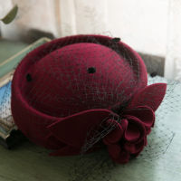 Pure Wool Felt Fascinator Wedding Hat Pillbox Hat for Women Cocktail Party Vintage Lady winter Solid Beret Hat Hostesses Cap