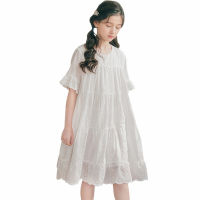 kids girls loose summer embroidery lace white cotton flare princess dress child teen girls fashion eyelet dresses clothing