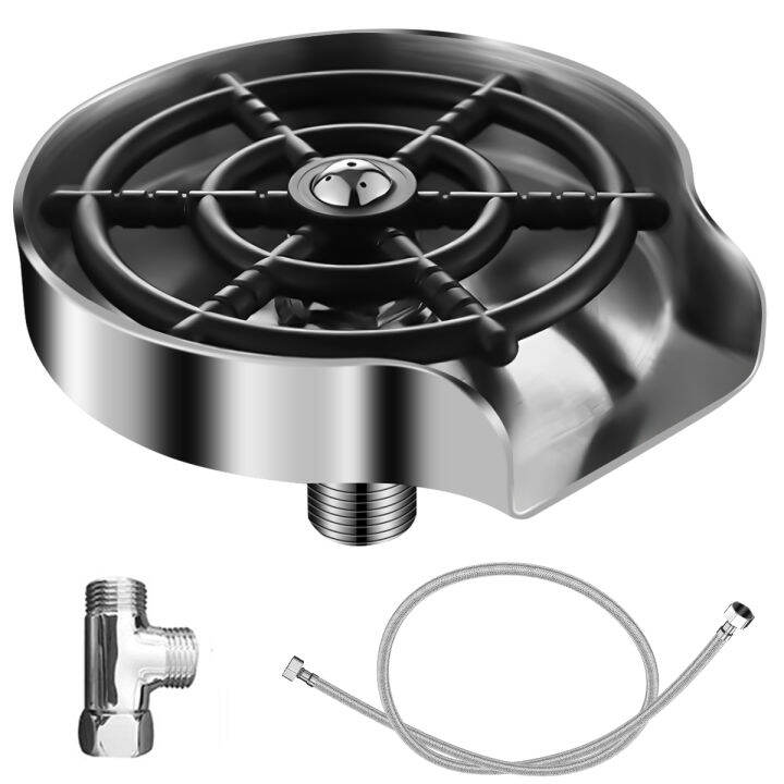 Automatic Faucet Glass Rinser Stainless Steel Metal Bottle Washer with Tee Connector and Water