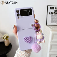 For Samsung Galaxy Z Flip 4 3 Cartoon Bear Love Heart Case For Samsung ZFlip 5 4 Z Flip5 flip3 Hairball 3D Cartoon Pendant Cover