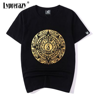 Lyprerazy Summer Short-sleeved Mens T-shirt Ethnic Style Bronzing Printed Egypt Sanskrit Floral Tide Brand Shirts