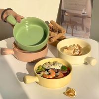 AhuderJiaz Nordic style Cream Ceramic Baked Bowl Ins Salad Baked Rice Bowl Korean Style Instant Noodle Household Tableware Set