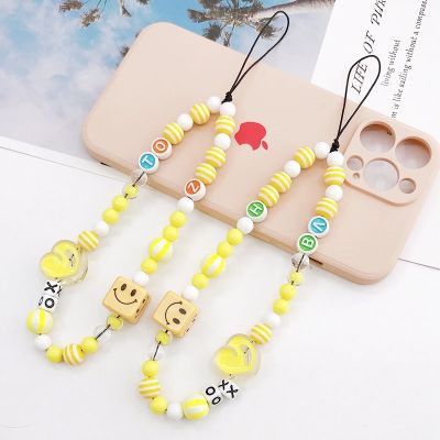 [COD] Yilians new beaded mobile phone chain dripping oil love lanyard anti-fall pendant colorful letter female
