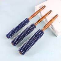 ♛ Hair Salon Exclusive Wood Grain Blue Cylinder Roller Comb Barbershop Special Pig 39;s Bristle Curly Comb Barber Accessories