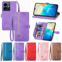 เคสสำหรับ Vivo Y70 Y70S Y71T Y73 Y73S Y73T Y74s Y75s Y75 5กรัม Y76 Y76S Y77 Y78 Y78บวกฝาพับหนังที่ใส่บัตรกระเป๋าเงินที่มีซิปสายคาดที่คล้องป่าไม้ธรรมชาติแบบเรียบง่าย