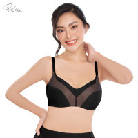 Presea  บราไร้โครง ตกแต่งผ้าตาข่าย Wireless bra สีดำ MA1513