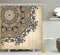 Mandala Shower Curtain Ethnic Indian Flower Circle On Lace Ornaments Traditional Boho Design Fabric Bathroom Decor With Hooks