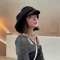 [EAM] Women Black Big Size Vintage Berets Hat New Round Dome Temperament Fashion Tide All-match Spring Autumn 1DE2157