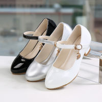 HAOERWU girls high-heeled princess shoes Korean student white leather shoes childrens shoes stxTH