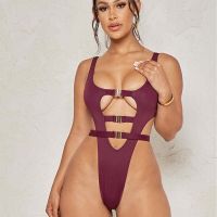 2023 Summer Womens Swimsuit Sexy Hollow Straps Solid Color One-Piece Ladies Bikini High Elastic Swimming Sports Beach Swimsuit