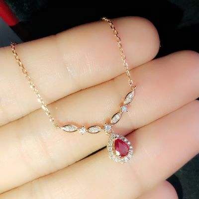 Exquisite Women 39;s for Necklace 18K Gold Inlaid Red Zircon Pendant Smile Shaped Women 39;s Sweater Chain Wedding Bridal Jewelry