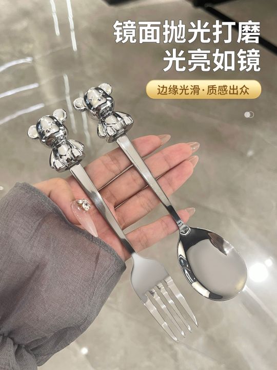 durable-and-practical-muji-creative-household-bear-stainless-steel-fruit-fork-child-safety-fruit-sign-cake-dessert-fork-with-ins-style-high-end