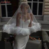 TOPQUEEN Drop Wedding Veil with Blusher Elbow Length Bride Veil Two Layers Soft Tulle Veil Brides 2023 Accessories V183 Hair Accessories