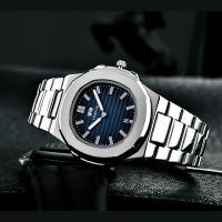 「Dark blue watch」ผู้ชายสแตนเลสปฏิทินวันที่นาฬิกาข้อมือสำหรับโตชิบา Sclock Relógio Masculino 2022