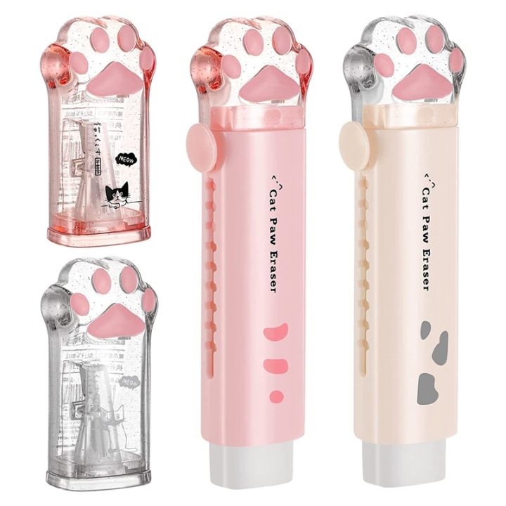 4-pcs-cute-cat-paw-pencil-sharpener-and-cat-paw-shaped-retractable-eraser-kawaii-pencil-sharpener-cat-school-supplies