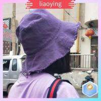 LIAOYING ผ้าคอตตอน หมวกทรงถัง หลุดลุ่ย ป้องกันรังสียูวี หมวกชายหาดหมวก การเดินทางกลางแจ้ง หัวใหญ่ๆ หมวกชาวประมงหมวก ผู้หญิงผู้ชาย