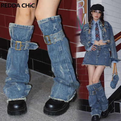REDDACHiC Acubi Fashion Buckle Belt Women Leg Warmers Grunge Y2k Vintage Knee-high Sock Long Denim Boots Cover Hipster Tall Gril