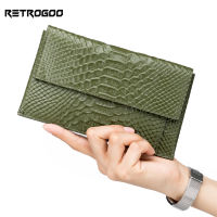 RETROGOO Genuine Leather Womens Money Clip Long Wallet 2 in 1 Phone Bag Zipper Coin Purse Female Day Clutches Ladies Money Bag