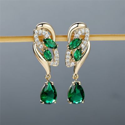 【CC】 Female Hoop Earrings Luxury Drop Stone Gold Color Wedding