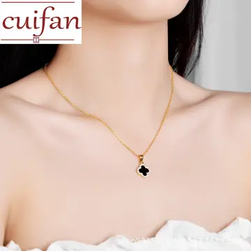 BLACK and WHITE Clover Gold Tone Necklace