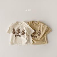 [Lanbo clothing] เสื้อยืดแขนสั้นผ้าฝ้ายบริสุทธิ์สำหรับฤดูLanbo clothingการ์ตูนหมีน้อยทรงหลวมแบบบางเรียบง่ายน่ารักนุ่มเสื้อยืดคอกลมคอกลมเสื้อเด็กทารกผู้หญิง