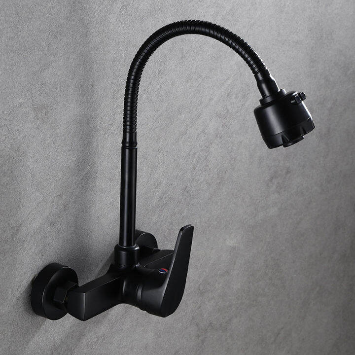 Black Brass Pot Filler Tap Wall Mounted Kitchen Faucet Cold and Hot