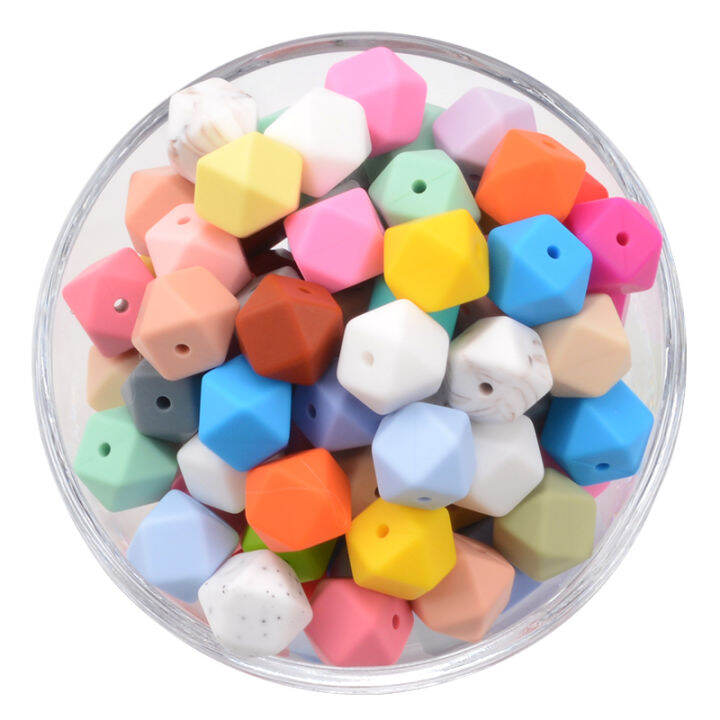 lofca-10pcs-mini-hexagon-silicone-beads-14mm-teether-baby-teething-beads-bpa-free-baby-silicone-toys-for-necklace-making