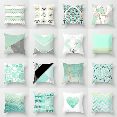 Mint Green Geometric Pillowcase Polyester Fiber Pillow Cover Sofa Cushion Home Decorative Pillows Cover