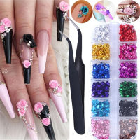 PIXIEY 120ชิ้นเครื่องประดับ DIY ดอกไม้อุปกรณ์เล็บทำเล็บมือ Perlengkapan Nail Art ด้วยแหนบเล็บ3D กุหลาบตกแต่งเล็บอลูมิเนียมดอกกุหลาบดอกไม้