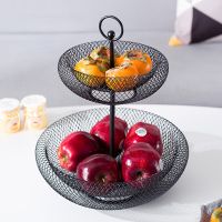 Household 2 layer fruit plate countertop metal fruit basket black retro style tray rack storage basket 1 Pcs