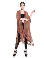 WeHello Bohemian Women S Burnout Velvet Kimono Long Cardigan With Tassel Beach Cover-Up Luxury Holiday Casual Cardigan Shawl