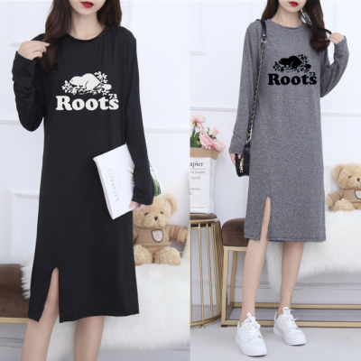 AVA DRESS เดรส Roots รูท เดรส ผู้หญิง เดรสเกาหลี แขนยาว ผ่าหน้า