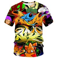 อะนิเมะ Graffiti รูปแบบชายเสื้อยืด y2k เสื้อยืดด้านบนพิมพ์ 3D นามธรรมการ์ตูนเสื้อยืดผู้หญิงเสื้อผ้าลำลองแฟชั่นสตรีทแวร์ XS-5XL