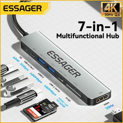 Essager 7 In 1 USB C Hub USB Type-C ถึง HDMI แล็ปท็อป Dock Station สำหรับ Pro Air Extensor USB 3.0 Adapter Splitter