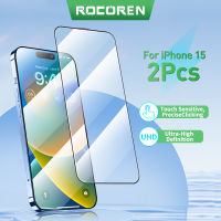 Rocoren กระจกนิรภัยแบบเต็มจอภาพปกป้องหน้าจอ2ชิ้นสำหรับ IPh 15 14 /13 /12 /X/xs/xr