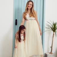 【YF】 PatPat New Summer Embroidered Mesh Stitching Sling Dresses For Mommy and Me Floral Matching Apricot Maxi Dress