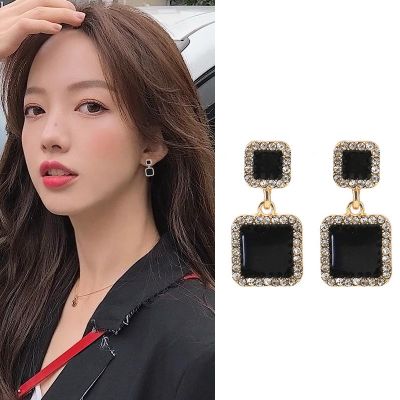 Korean Fashion Stud Earrings for Women Inlaid Zircon Square Black Earrings Personality Wedding Party Jewelry Accessories Gifts
