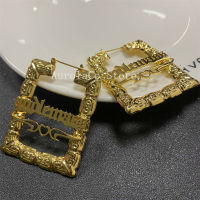 AurolaCo Custom Bamboo Earrings Stainless Steel square Shape Earrings Custom Name Earrings Hip hop Heart Earring for Women Gift