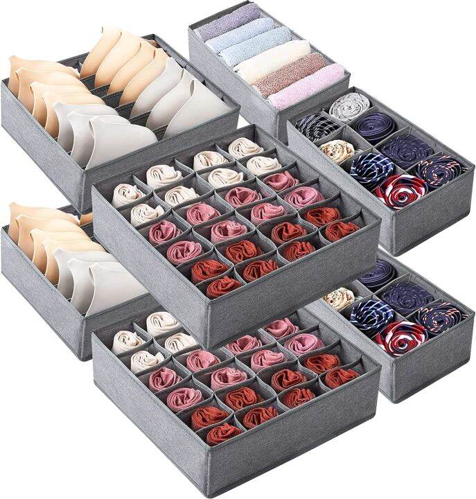 Underwear Drawer Organizer for Clothing with Fabric Foldable Grids