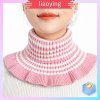 LIAOYING อบอุ่นและอบอุ่น คอขนสัตว์ แถบลายทาง สีทึบทึบ ผ้าพันคอพันจีบกระเพื่อม อีลาสติก ผ้าพันคอยามคอ ปกปลอมปลอม สำหรับผู้หญิง