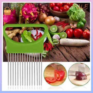 Stainless Steel Tomato Slicer Lemon Cutter Multipurpose Handheld Round  Fruit Tongs Stainless Steel Onion Holder Easy Slicing Kiwi Fruits &  Vegetable