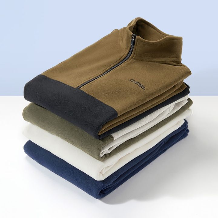 camel-outdoor-men-s-fleece-soft-tops-stand-up-collar-color-contrast-cloth