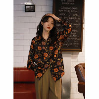 Rose Floral Retro ฤดูใบไม้ร่วงใหม่แขนยาวออกแบบ2022อารมณ์อาวุโสเสื้อหลวม Top Women